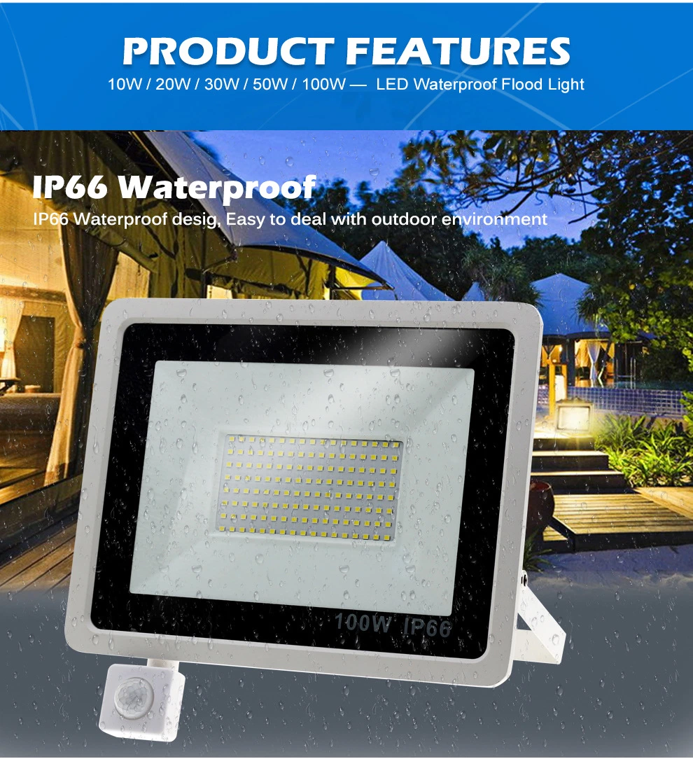 10W 20W 30W 50W 100W LED Floodlight 220V 240V Waterproof PIR Motion Sensor Floodlight Outdoor Wall Lamp Flood Light Spotlight