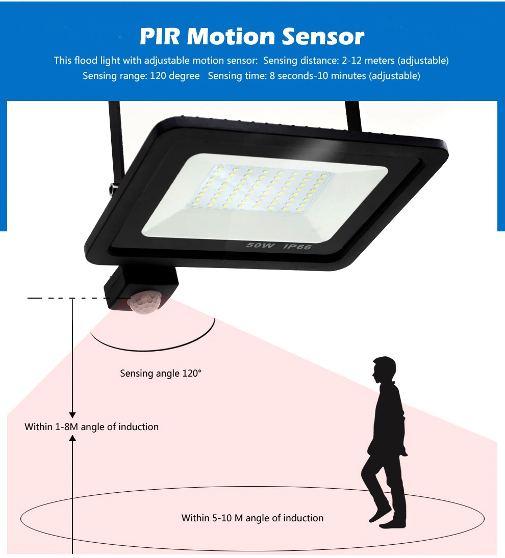 10W 20W 30W 50W 100W LED Floodlight 220V 240V Waterproof PIR Motion Sensor Floodlight Outdoor Wall Lamp Flood Light Spotlight